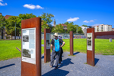 View of visitors at the Berlin Wall Memorial, Memorial Park, Bernauer Strasse, Berlin, Germany, Europe