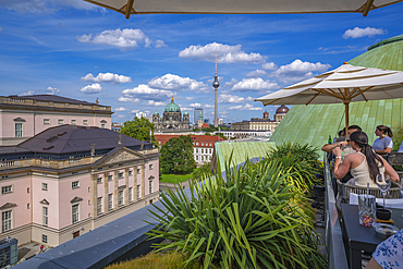 View of Berliner Fernsehturm and Berlin Cathedral from the Rooftop Terrace at Hotel de Rome, Berlin, Germany, Europe