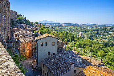 View of Tuscan landscape and rooftops from Montepulciano, Montepulciano, Province of Siena, Tuscany, Italy, Europe