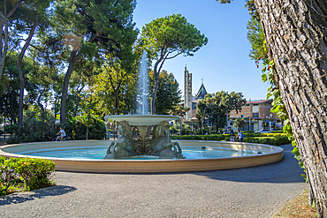 View of water fountain in Parco Federico Fellini beach Rimini Beach, Rimini, Emilia-Romagna, Italy, Europe