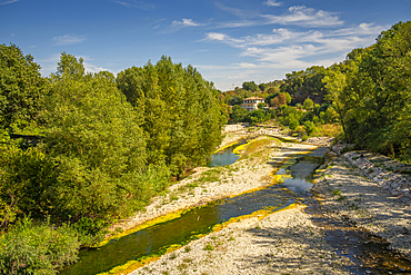 View of river from Ponte Santa Maria Maddalena, Province of San Rimini, Emilia-Romagna, Italy, Europe