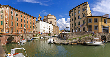 View of Church of St. Catherine and canal, Livorno, Province of Livorno, Tuscany, Italy, Europe