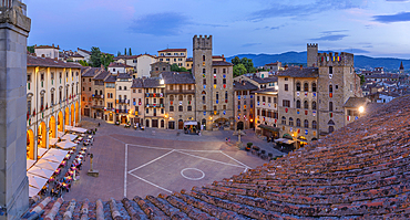 View of Piazza Grande from Palazzo della Fraternita dei Laici at dusk, Arezzo, Province of Arezzo, Tuscany, Italy, Europe