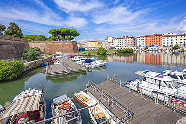 View of Nuova Fortress and canal, Livorno, Province of Livorno, Tuscany, Italy, Europe