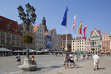 Flags in the Market Square, Old Town, Wroclaw, Silesia, Poland, Europe