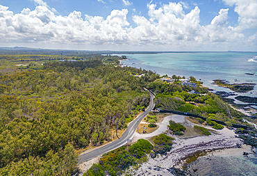 Aerial view of coastline near Poste La Fayette Public Beach, Mauritius, Indian Ocean, Africa