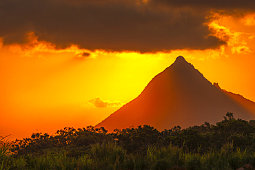 View of Long Mountains at sunset near Beau Bois, Mauritius, Indian Ocean, Africa