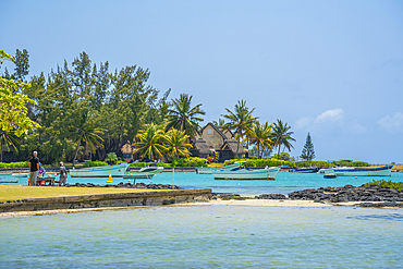 View of beach and turquoise Indian Ocean on sunny day in Cap Malheureux, Mauritius, Indian Ocean, Africa