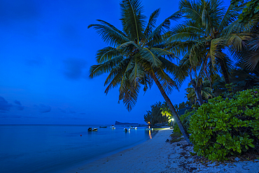 View of beach and turquoise Indian Ocean at dusk in Cap Malheureux, Mauritius, Indian Ocean, Africa