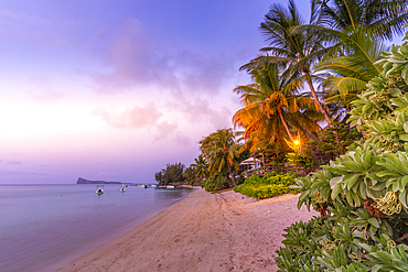 View of beach and Indian Ocean at dusk in Cap Malheureux, Mauritius, Indian Ocean, Africa