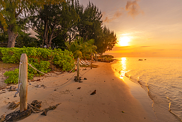 View of beach and Indian Ocean at sunset in Cap Malheureux, Mauritius, Indian Ocean, Africa