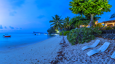 View of beach and turquoise Indian Ocean at dusk in Cap Malheureux, Mauritius, Indian Ocean, Africa