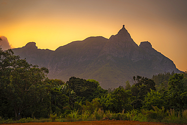 View of Long Mountains at sunset near Beau Bois, Mauritius, Indian Ocean, Africa