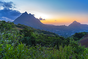 View of Long Mountains at sunset near Beau Bois, Mauritius, Indian Ocean, Africa