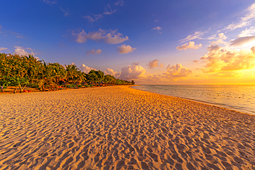 View of Le Morne Public Beach at sunset, Le Morne, Riviere Noire District, Mauritius, Indian Ocean, Africa