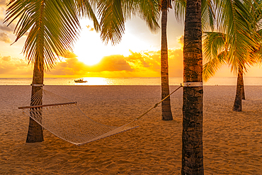 View of Le Morne Public Beach at sunset, Le Morne, Riviere Noire District, Mauritius, Indian Ocean, Africa