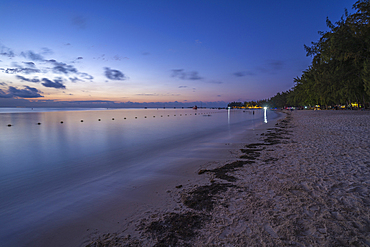 View of Mon Choisy Public Beach at dusk, Mauritius, Indian Ocean, Africa