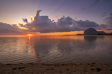 View of Le Morne from Le Morne Brabant at sunset, Savanne District, Mauritius, Indian Ocean, Africa