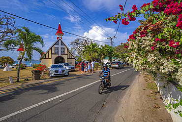 View of Notre-Dame Auxiliatrice de Cap Malheureux, Cap Malheureux, Mauritius, Indian Ocean, Africa