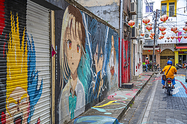 View of colourful street in Chinatown, Port Louis, Mauritius, Indian Ocean, Africa