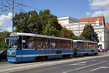 Tram, Old Town, Wroclaw, Silesia, Poland, Europe