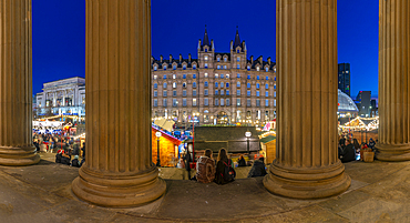 View of Christmas Market from St. Georges Hall, Liverpool City Centre, Liverpool, Merseyside, England, United Kingdom, Europe