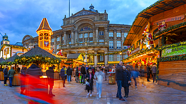 View of Christmas Market stalls in Victoria Square, Birmingham, West Midlands, England, United Kingdom, Europe