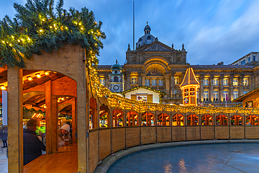 View of Christmas Market stalls in Victoria Square, Birmingham, West Midlands, England, United Kingdom, Europe