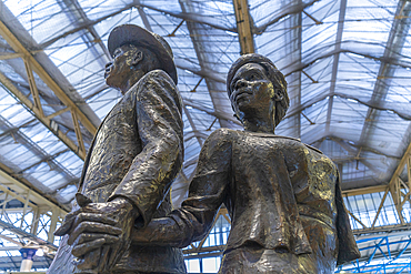 View of National Windrush Monument at Waterloo Station main concourse, London, England, United Kingdom, Europe