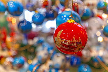 Close-up of souvenirs and Christmas decorations near St. Paul's Cathedral, London, England, United Kingdom, Europe