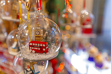 Close-up of souvenirs and Christmas decorations near St. Paul's Cathedral, London, England, United Kingdom, Europe