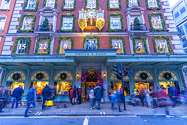 View of Fortnum and Mason's at Christmas in Piccadilly, Westminster, London, England, United Kingdom, Europe