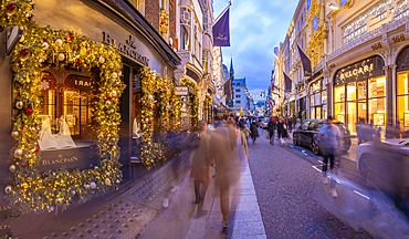 View of New Bond Street shops at Christmas, Westminster, London, England, United Kingdom, Europe