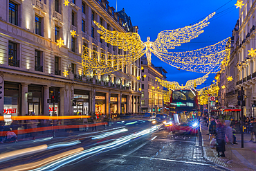 View of Regent Street shops and lights at Christmas, Westminster, London, England, United Kingdom, Europe