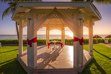 View of hotel wedding bandstand and sea near Puerto Morelos, Caribbean Coast, Yucatan Peninsula, Mexico, North America