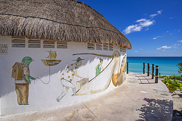 View of wall art (murals) at Playa Delfines, Hotel Zone, Cancun, Caribbean Coast, Yucatan Peninsula, Mexico, North America