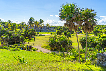 View of Mayan Temple ruins, Tulum, Quintana Roo, Caribbean Coast, Yucatan Peninsula, Riviera Maya, Mexico, North America