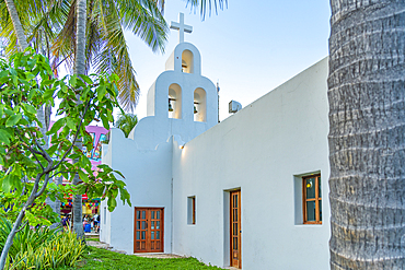 View of Capilla de Nuestra Senora del Carmen, Playa del Carmen, Quintana Roo, Caribbean Coast, Yucatan Peninsula, Riviera Maya, Mexico, North America