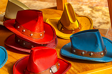 View of souvenir hats near Puerto Morelos, Caribbean Coast, Yucatan Peninsula, Riviera Maya, Mexico, North America