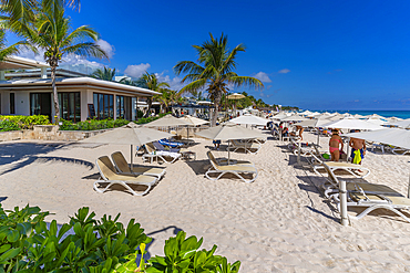 View of beach and sea, Playa del Carmen, Caribbean Coast, Yucatan Peninsula, Riviera Maya, Mexico, North America