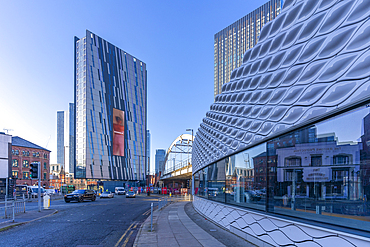 View of apartment buildings and Tower Of Light, Manchester, Lancashire, England, United Kingdom, Europe