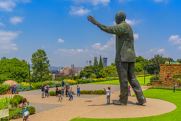 View of Nelson Mandela statue in Union Buildings Gardens, Pretoria Central, Pretoria, South Africa, Africa