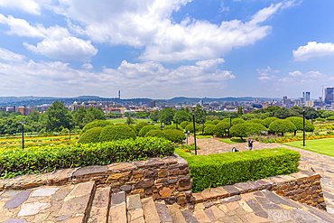 View of Pretoria skyline and Union Buildings Gardens from Union Buildings, Pretoria Central, Pretoria, South Africa, Africa