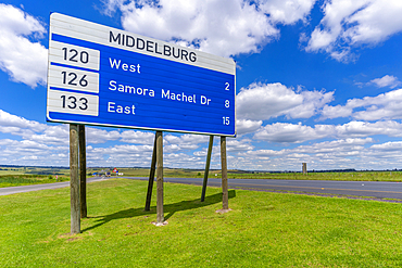 View of N4 road sign and big sky at Middelburg, Province of Mpumalanga, South Africa, Africa