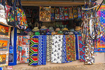 View of colourful souvenirs in Moremela village at Bourke's Luck Potholes, Blyde River Canyon Nature Reserve, Moremela, Mpumalanga Province, South Africa, Africa