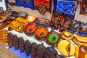 View of colourful souvenirs in Moremela village at Bourke's Luck Potholes, Blyde River Canyon Nature Reserve, Moremela, Mpumalanga Province, South Africa, Africa