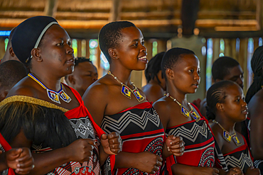 View of Swazi musical and dance performance, Mantenga Cultural Village a traditional Eswatini settlement, Malkerns, Eswatini, Africa