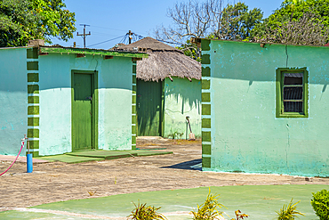 View of colourful houses in traditional Zulu village, Veyane Cultural Village, Khula, Khula Village, KwaZulu-Natal Province, South Africa, Africa