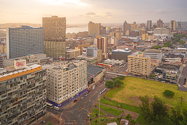 Elevated view of city skyline, Durban, KwaZulu-Natal Province, South Africa, Africa