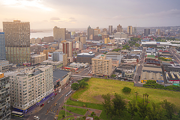 Elevated view of city skyline, Durban, KwaZulu-Natal Province, South Africa, Africa